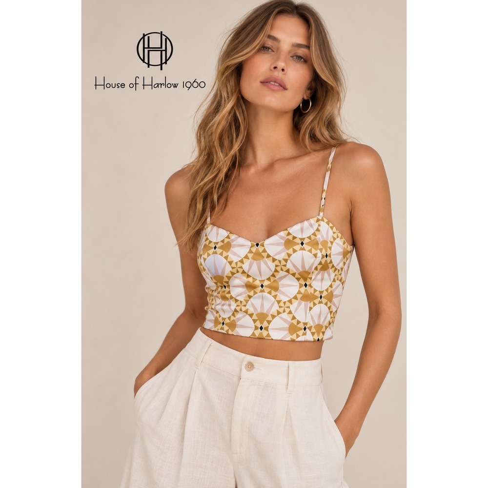 House of Harlow 1960 Sun Geometric Spaghetti Strap Crop Satin Tank Size L